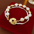 Stylish Gold Plated Double Layer Pearl Bracelet 6W6JBR684
