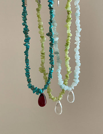Boho Irregular Natural Stone Beaded Chain Necklace 6W6JNC444