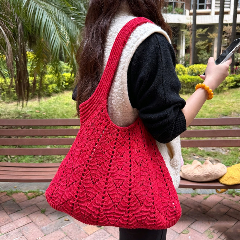 Trendy Solid Color Hand-Crochet Tote Bag 6W10BBG1775