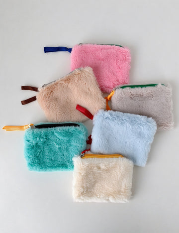 Fluffy Plush Color Block Mini Coin Purse 6W10BWB375