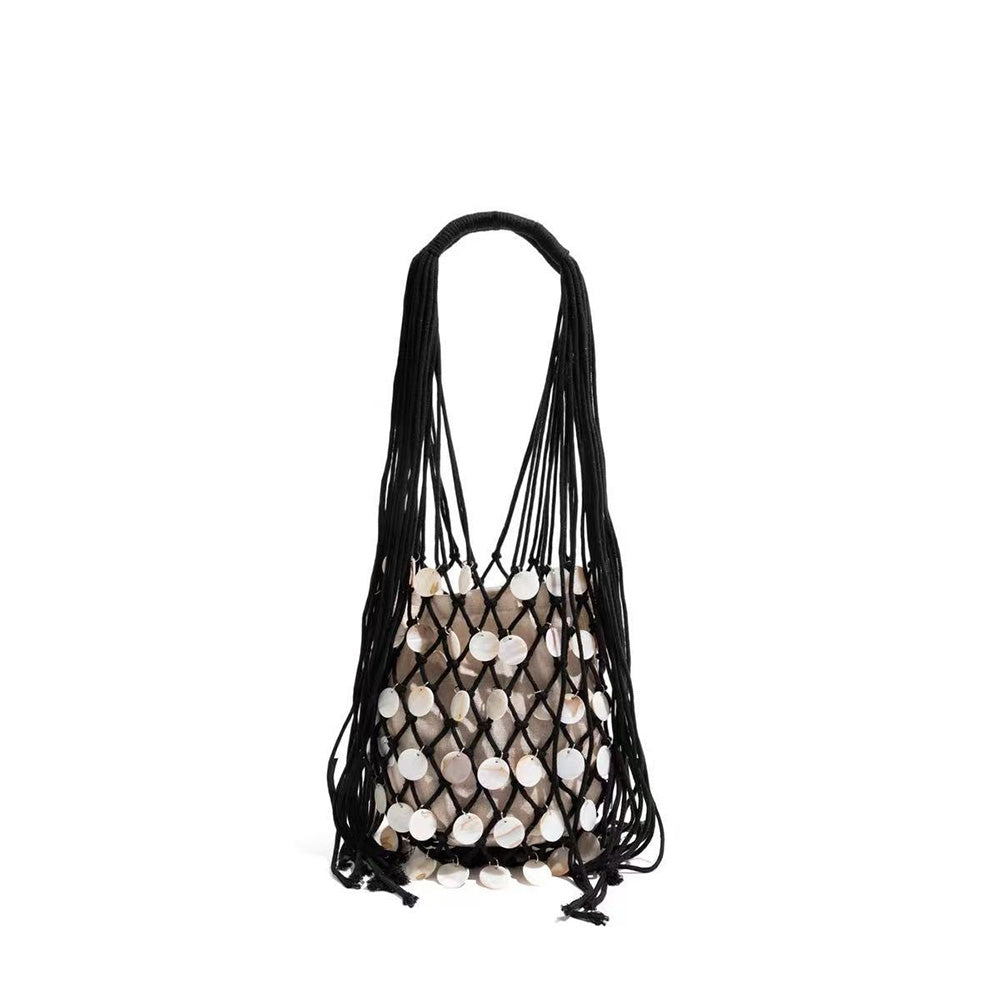 Fashion Solid Color Hollow Woven Shell Handbag MK2BLK6S10BBG872