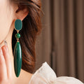 Vintage Square Emerald Long Teardrop Dangle Earrings 6W6JER735