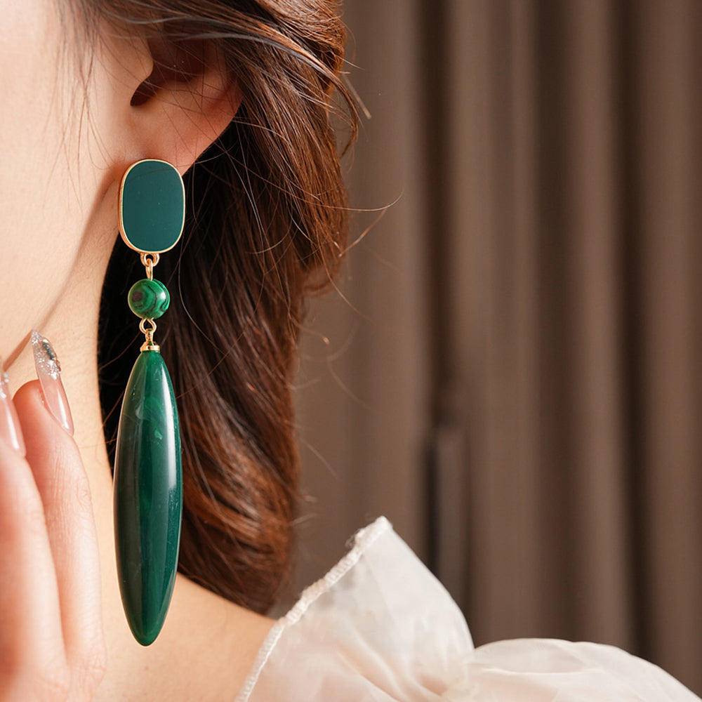 Vintage Square Emerald Long Teardrop Dangle Earrings 6W6JER735