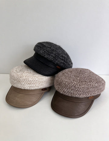 Leather Brim Knit Beret - DippedShop Wholesale - #4243