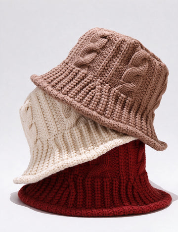 Fashion Cable Knit Solid Color Bucket Hat 6W6HAT926