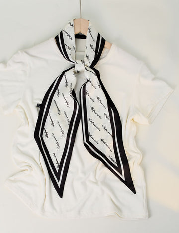 Simple Color Block Striped Print Silk Scarf 6W6NSI258