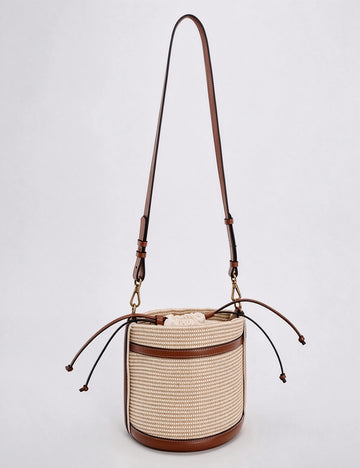 Simple Color Contrast Woven Bucket Crossbody Bag 6W10BBG2354