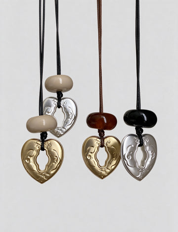 Heart Pendant Leather Necklace - DippedShop Wholesale - #9667