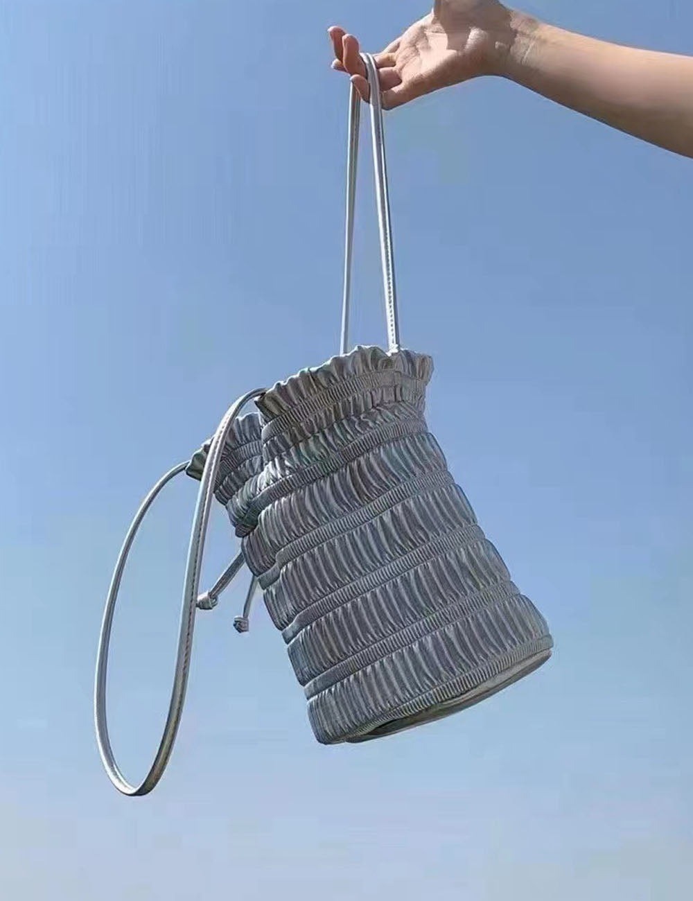 Ruched Drawstring Bucket Shoulder Bag - DippedShop Wholesale - #7427