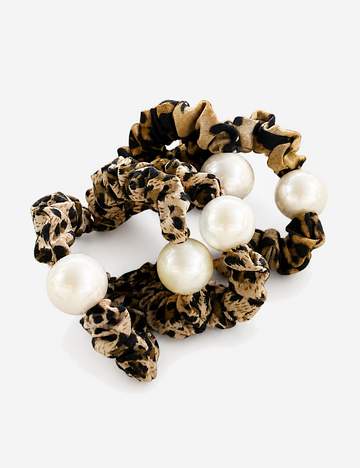 Vintage Leopard Print Pearl Hair Scrunchies 6W6HSR337