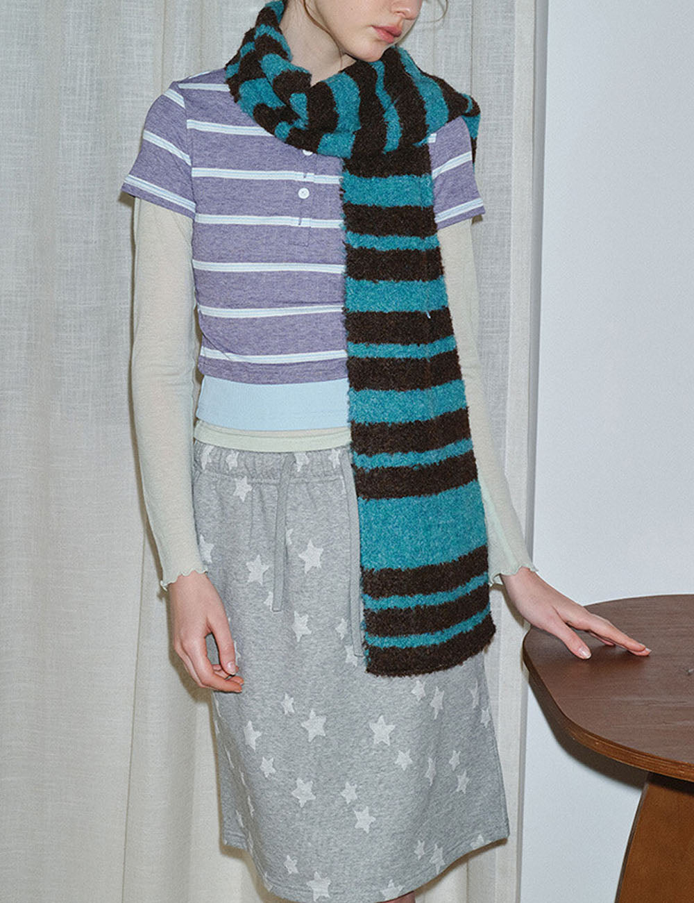 Color Block Striped Knit Scarf - DippedShop Wholesale - #0531