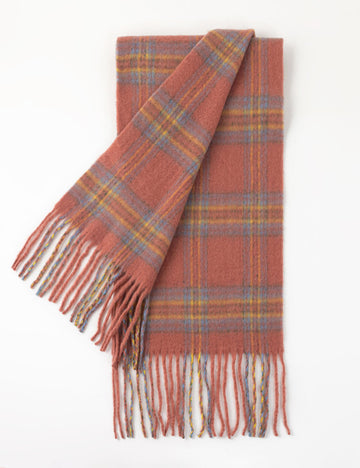 Minimalist Color Block Plaid Tassel Scarf 6W6NSW274