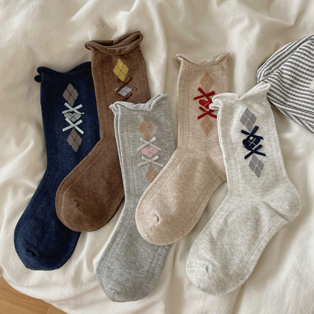 Plaid Bowknot Slouch Crew Socks - DippedShop Wholesale - #7475
