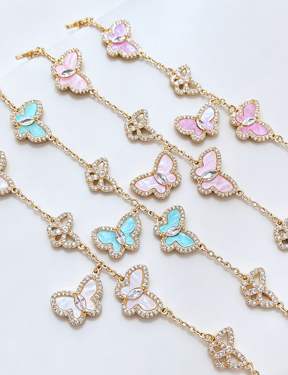 Vintage Butterfly Charm Cubic Zirconia Chain Bracelet 6W6JBR495