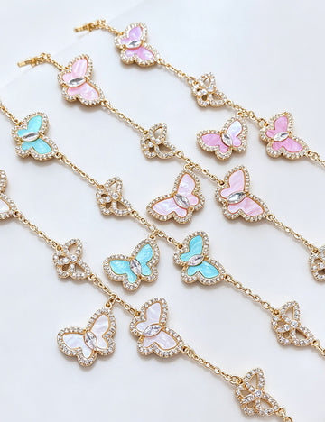 Vintage Butterfly Charm Cubic Zirconia Chain Bracelet 6W6JBR495