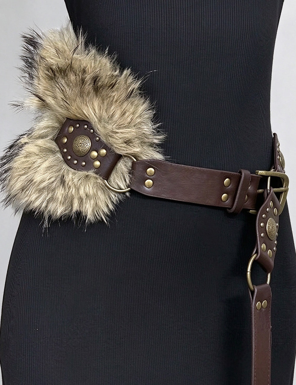 Punk Style Fur Studded Wide Leather Belt 6W6JBT207