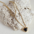 Vintage Double Layered Black Heart Pendant Necklace 6W6JNC1072