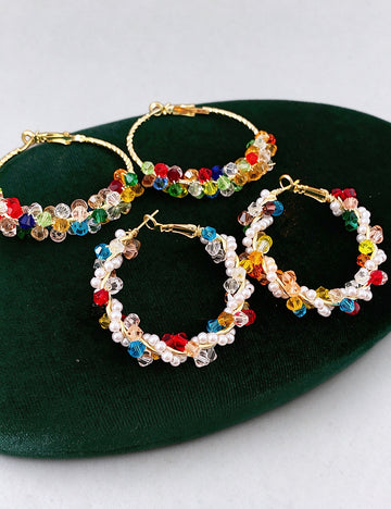 Colorful Crystal Pearl Woven Hoop Earrings 6W6JER833