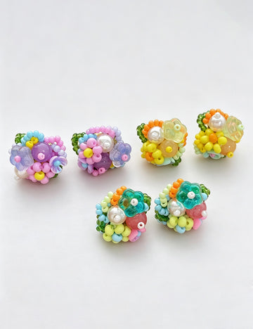 Dopamine Multi-Color Beaded Flower Stud Earrings 6W6JER601