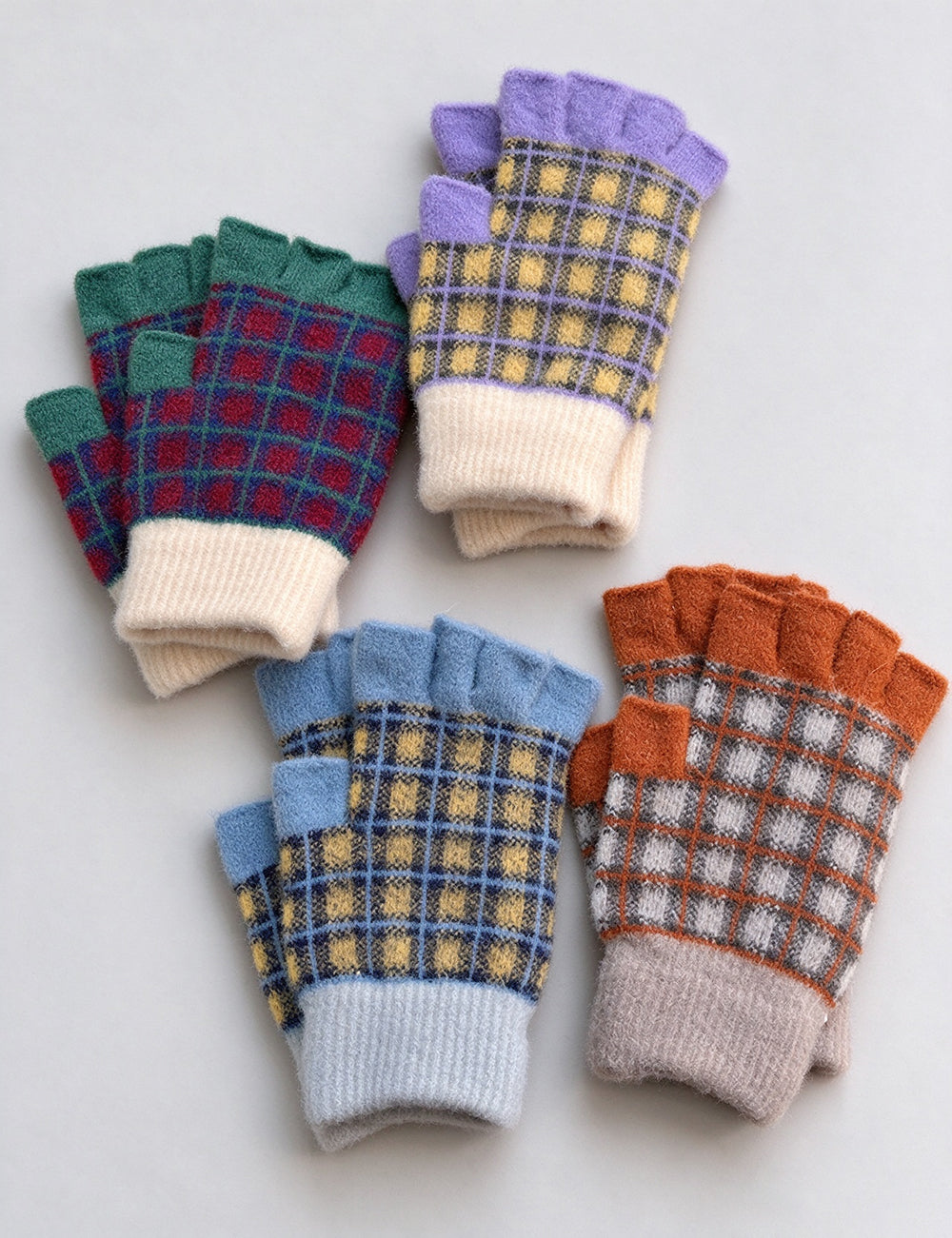 Plaid Knit Fingerless Gloves - DippedShop Wholesale - #7827