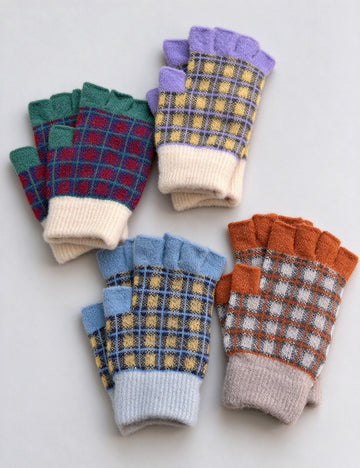 Plaid Knit Fingerless Gloves - DippedShop Wholesale - #7827