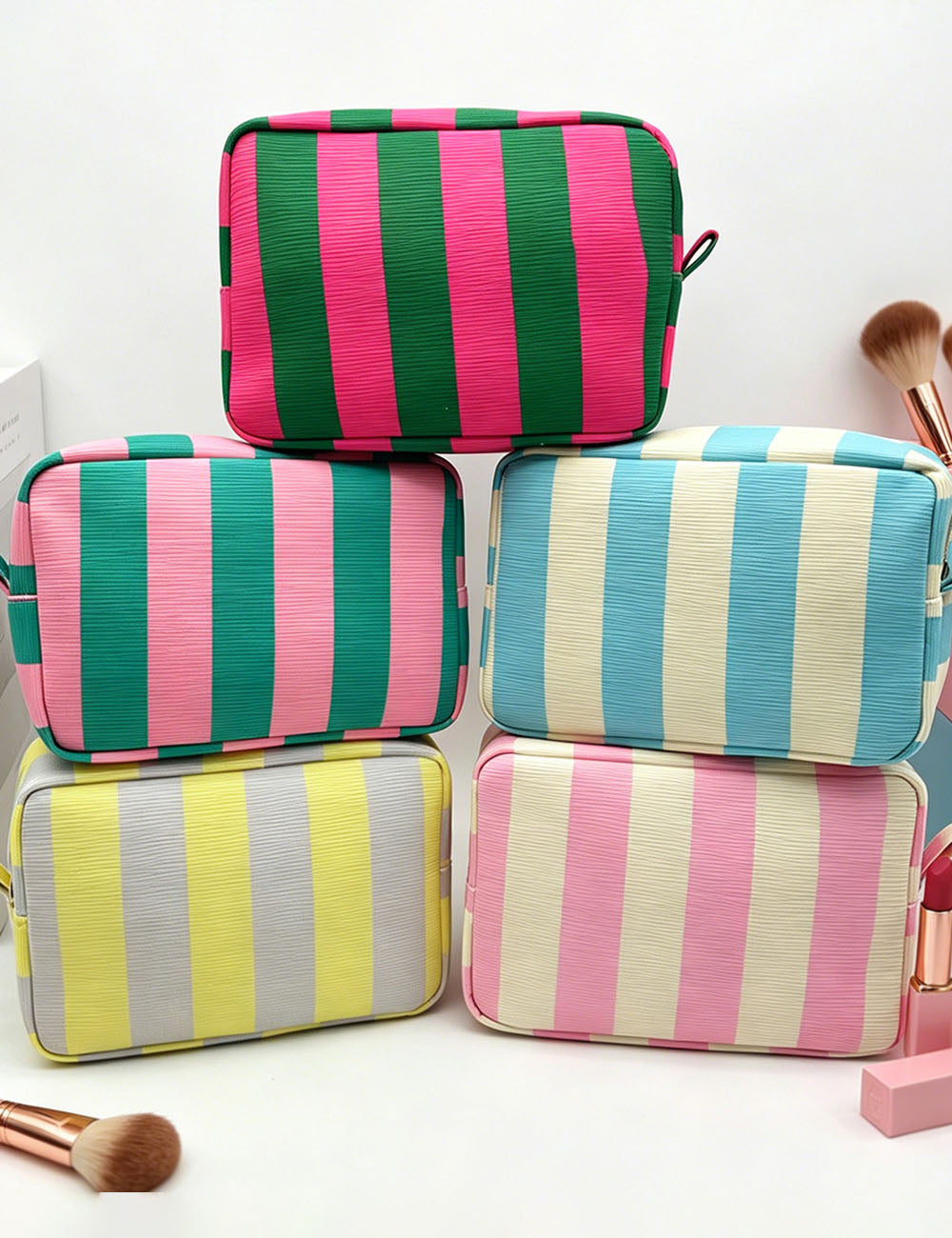 Simple Color Block Striped Corduroy Cosmetic Bag 6S5CO105