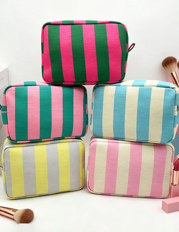 Simple Color Block Striped Corduroy Cosmetic Bag 6S5CO105