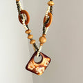 Wooden Floral Beaded Necklace - DippedShop Wholesale - #7139