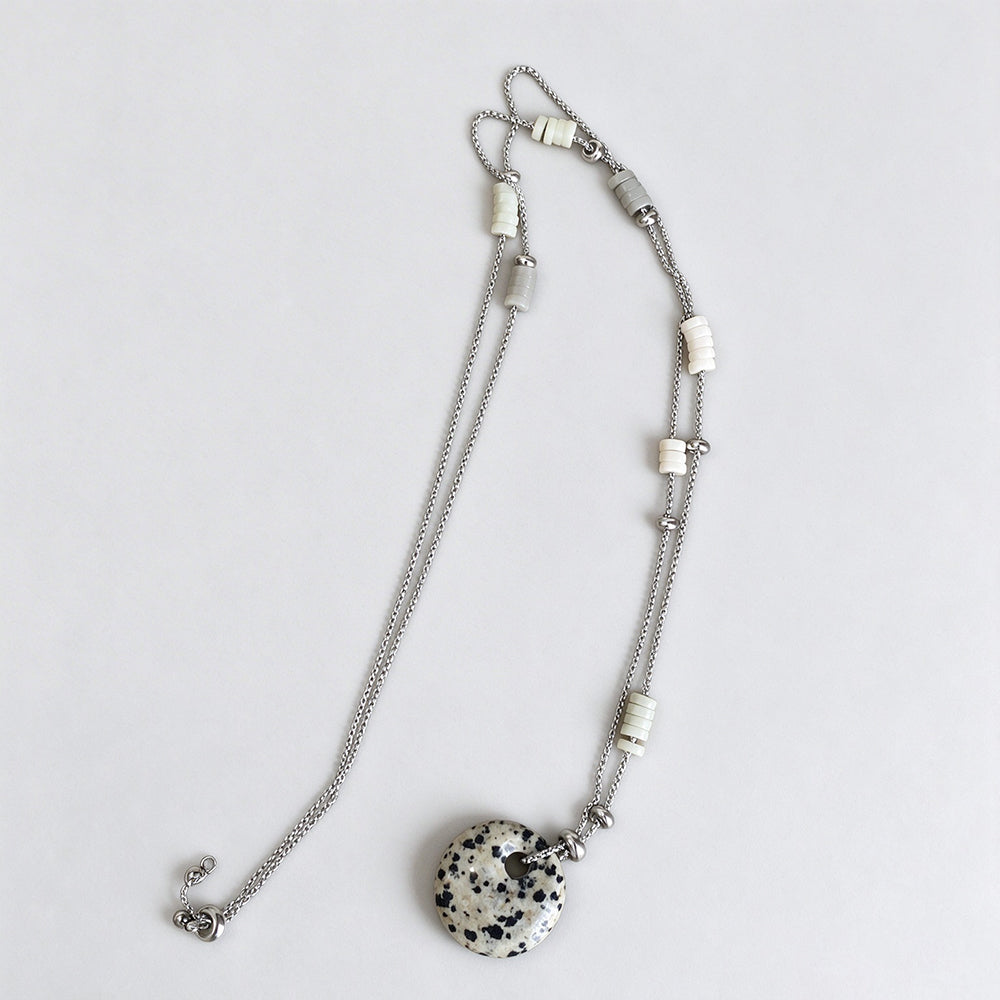 Gemstone Donut Coin Necklace - DippedShop Wholesale - #8355
