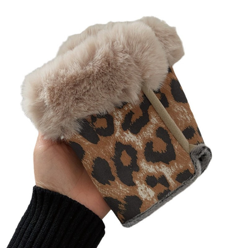 Leopard Faux Fur Fingerless Gloves - DippedShop Wholesale - #6451