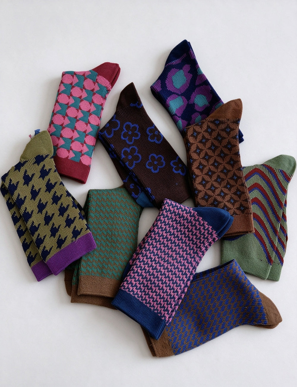 Houndstooth Striped Crew Socks - DippedShop Wholesale - #7875