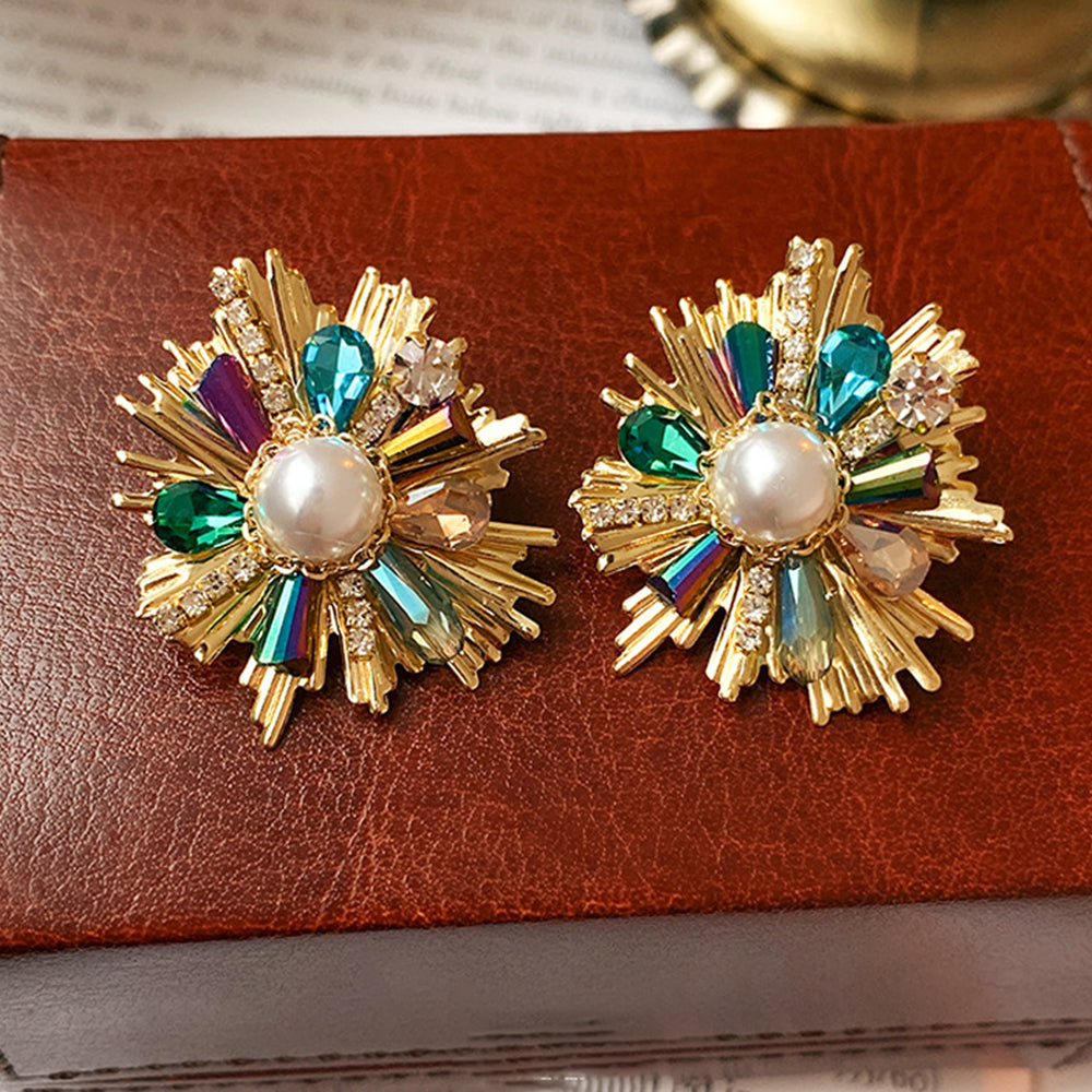 Colorful Crystal Pearl Flower Earrings 6W6JER762