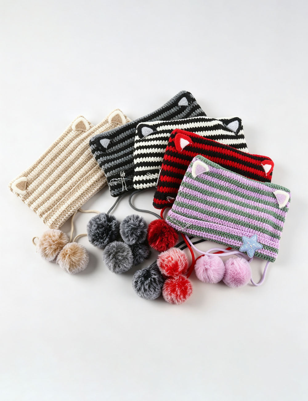 Striped Cat Ear Beanie - DippedShop Wholesale - #5347