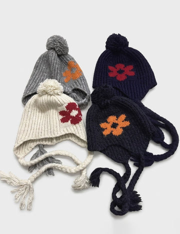Cute Flower Braided Tassel Knit Beanie Hat 6W6HAT717