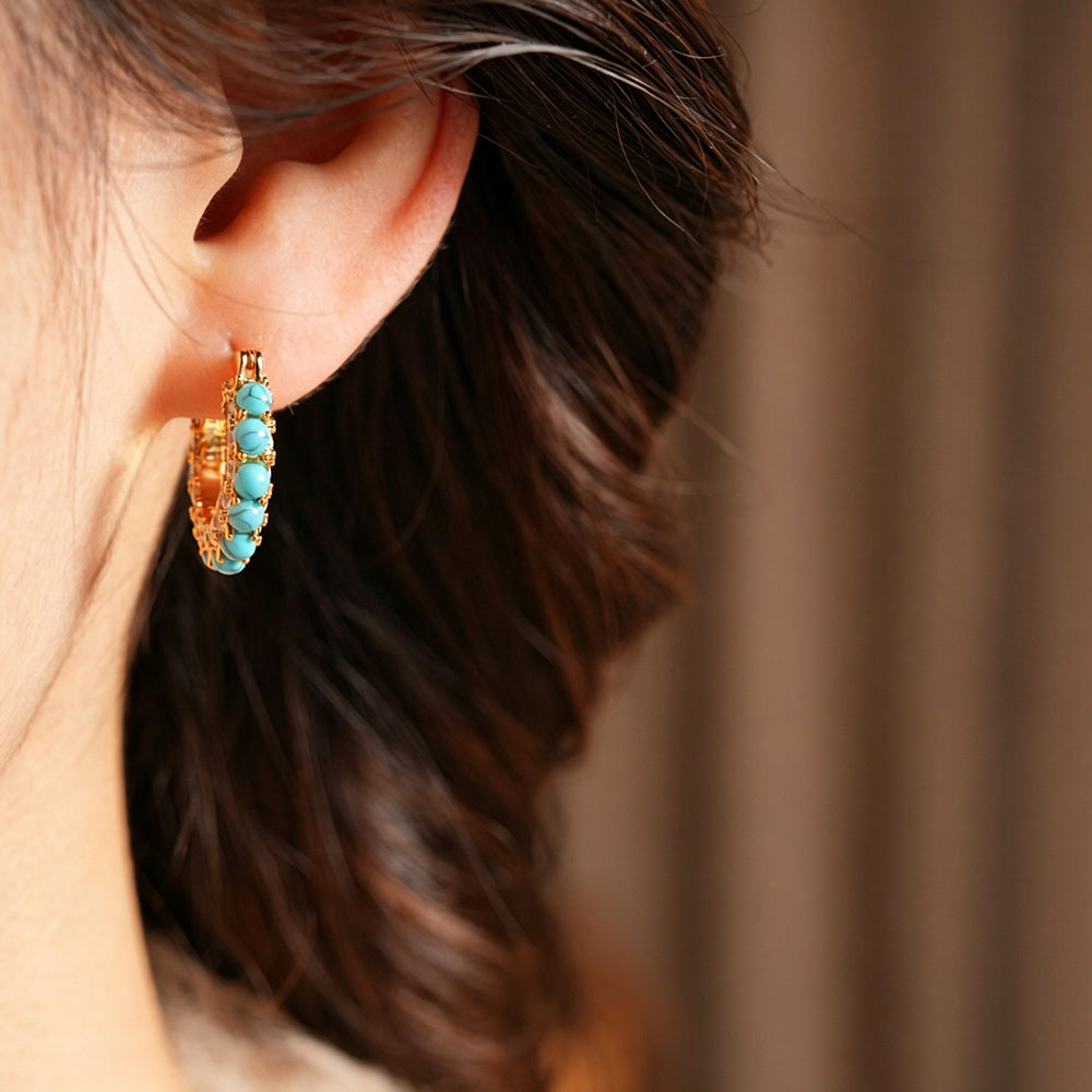 Bohemian Turquoise Cubic Zirconia Hoop Earrings 6W6JER771