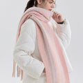 Color Block Striped Tassel Warm Knit Scarf 6W6NSW262
