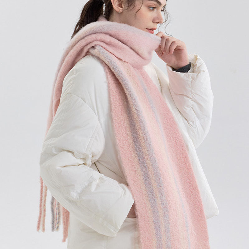Color Block Striped Tassel Warm Knit Scarf 6W6NSW262