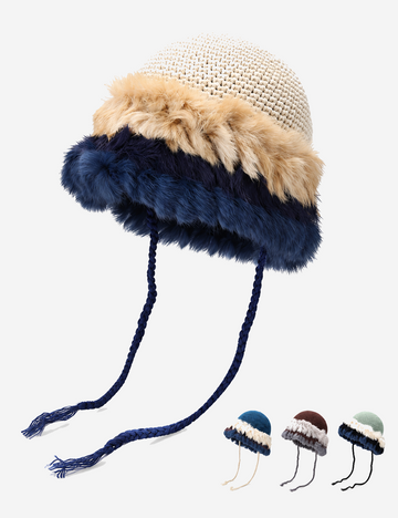 Stylish Color Black Plush Knit Beanie Hat 6W6HAT685