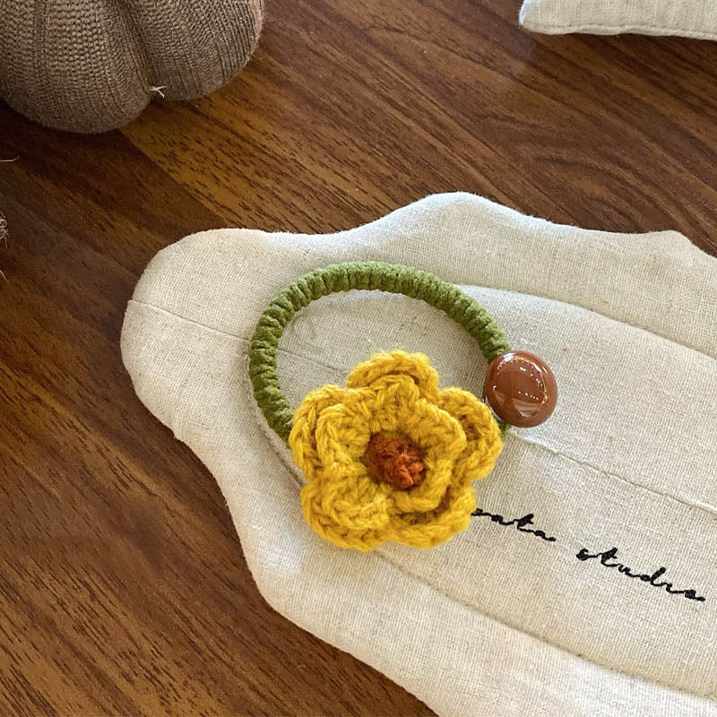 Refined Color Block Knit Flower Bead Hair Tie MK2BLW6W6HHT20