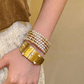 Vinatge Multi-Layer Pearl Rhinestone Bangle Bracelet 6W6JBR588