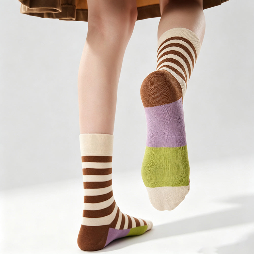 Striped Color Contrast Crew Socks - DippedShop Wholesale - #4147