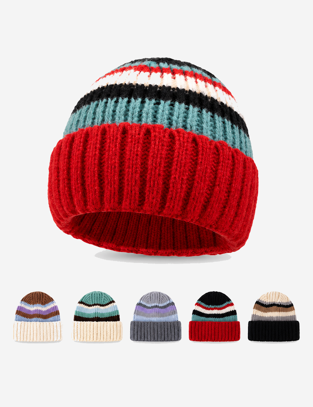 Stylish Color Block Striped Knit Beanie Hat 6W6HAT668