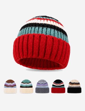 Stylish Color Block Striped Knit Beanie Hat 6W6HAT668