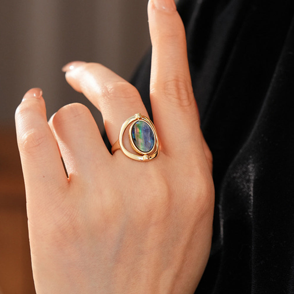 Vintage Oval Abalone Shell Open Statement Ring 6W6JRG357
