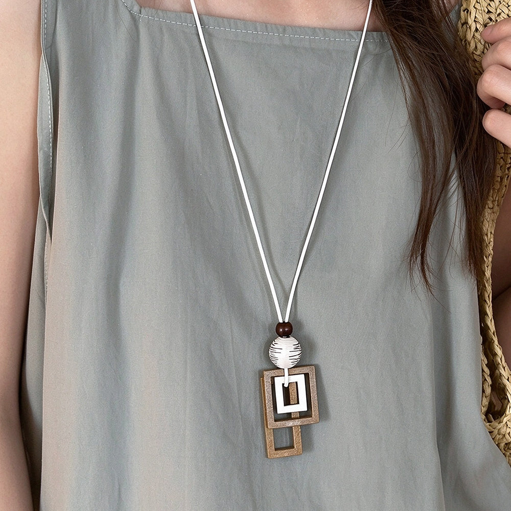 Wooden Geometric Pendant Necklace - DippedShop Wholesale - #0723