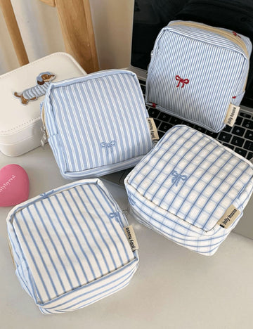 Minimalist Striped Print Bowknot Embroidery Cosmetic Bag 6S5CO125