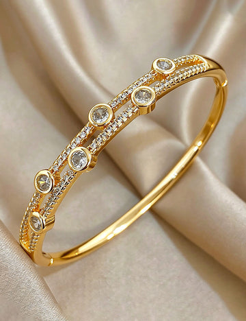 Trendy Cubic Zirconia Gold Plated Bangle Bracelet 6W6JBR615