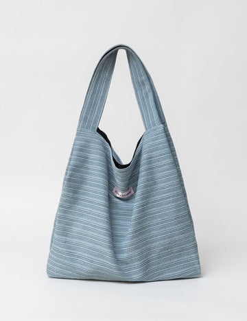 Simple Striped Denim Commuter Tote Bag 6W10BBG1991