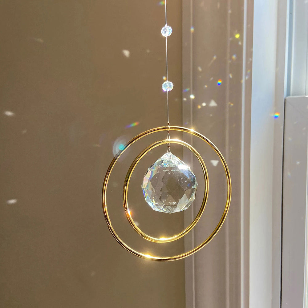 Double Rings Crystal Galaxy Prism Ball Suncatcher 6H7HLS214