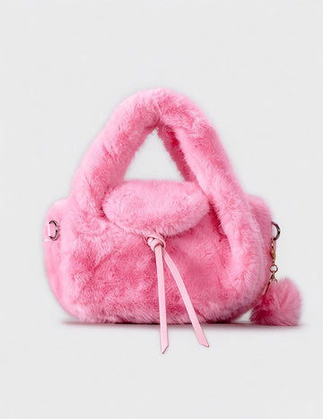 Cute Pompom Fuzzy Plush Solid Color Handbag 6W10BBG2394
